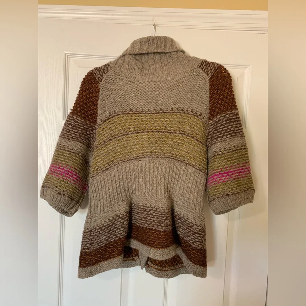 Free People Multicolor Chunky‎ Knit Sweater Cardigan, Brown and Tan, Size Large